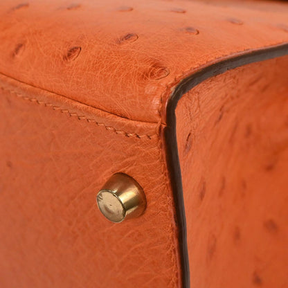 Hermes * Orange Ostrich Kelly 28 Sellier 2way Shoulder Handbag