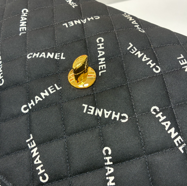Chanel 1994-1996 Black Canvas Maxi Classic Flap Shoulder Bag