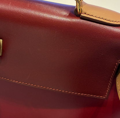 Hermes Rouge H Natural Box Calf Kelly 32 Sellier 2way Shoulder Handbag