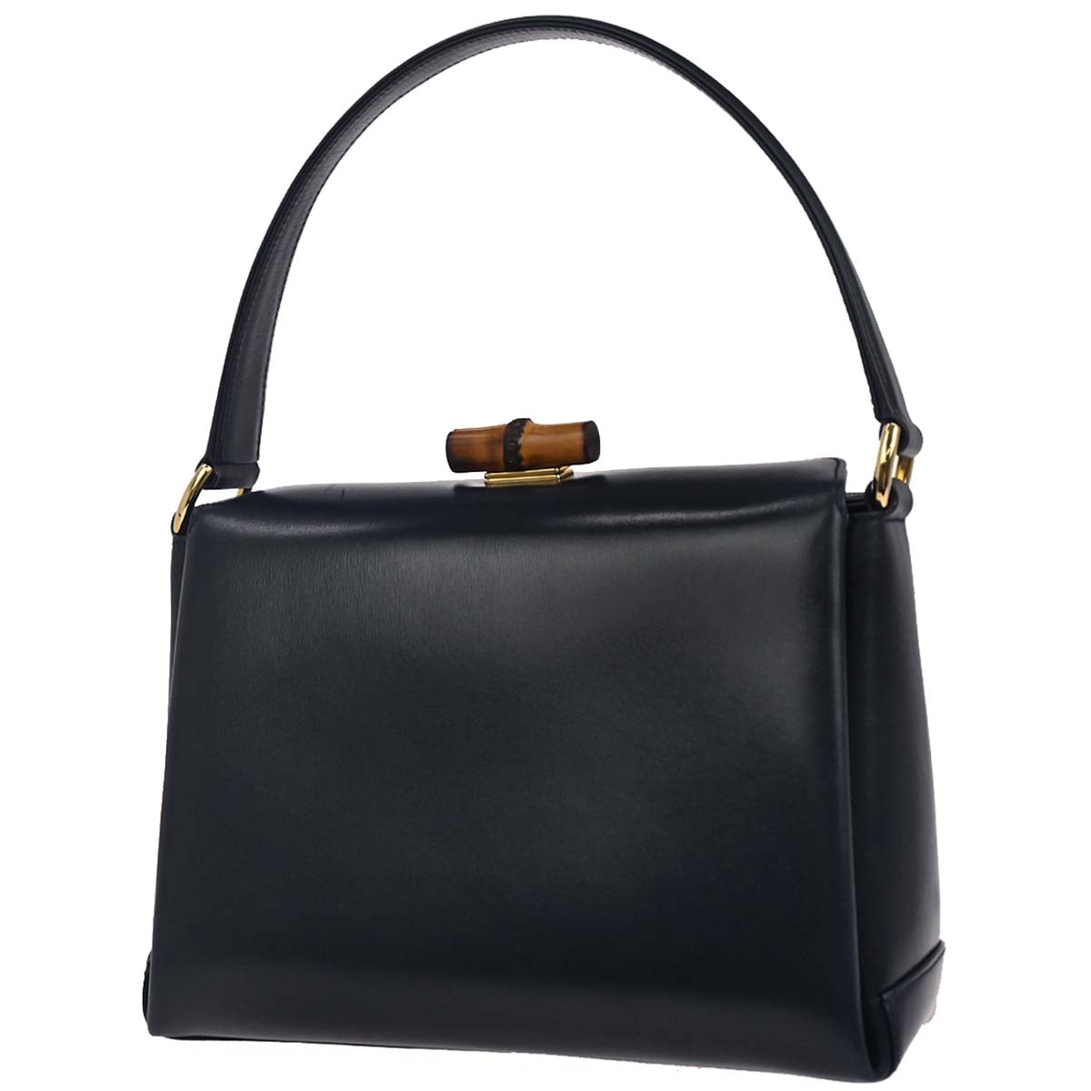 Gucci Navy Leather Bamboo Handbag