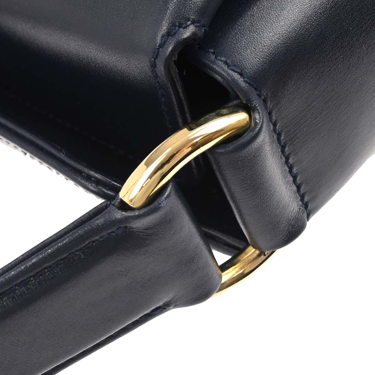 Gucci Navy Leather Bamboo Handbag