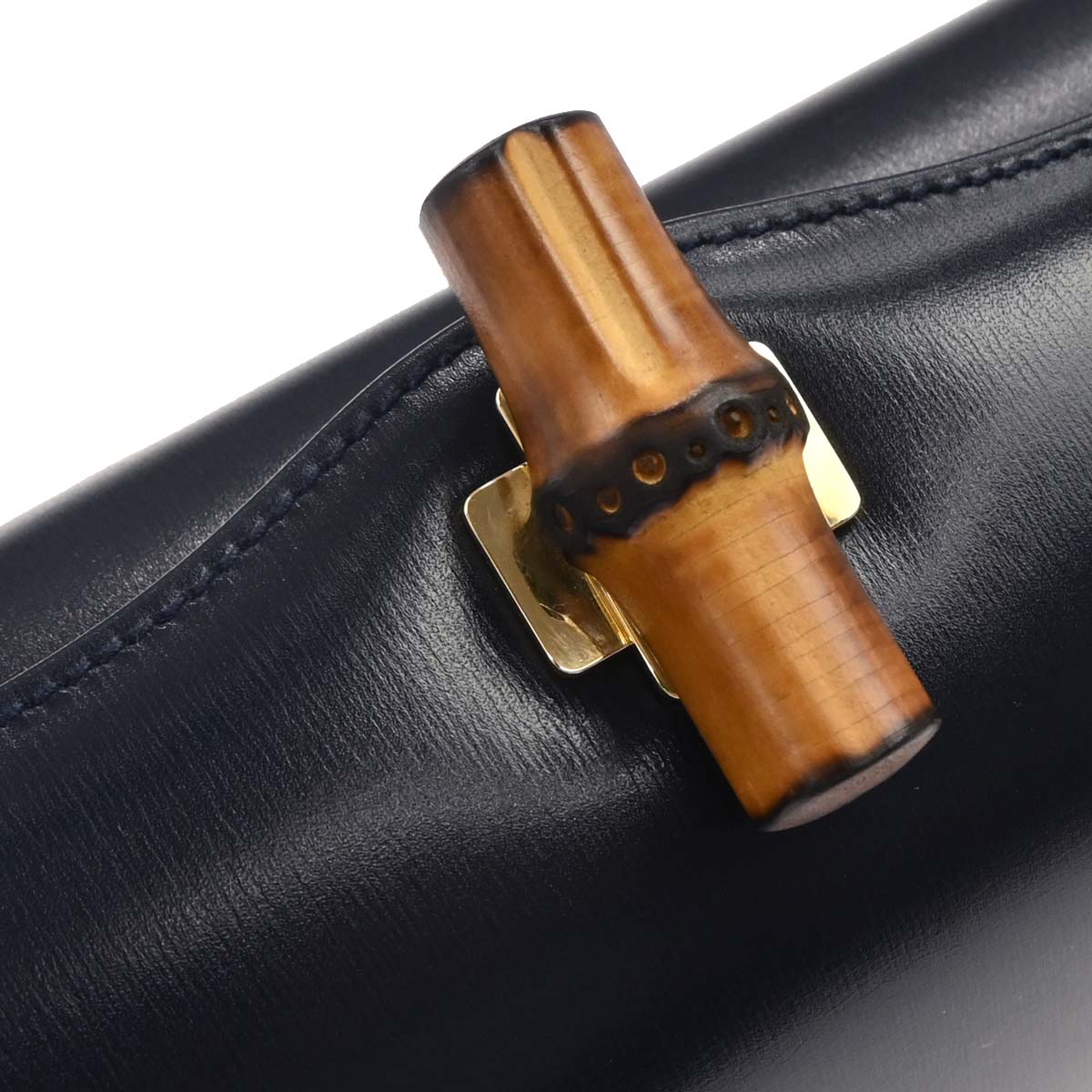 Gucci Navy Leather Bamboo Handbag