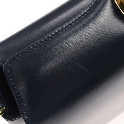 Gucci Navy Leather Bamboo Handbag