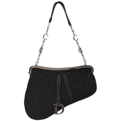 Christian Dior Black Canvas Trotter Saddle Handbag