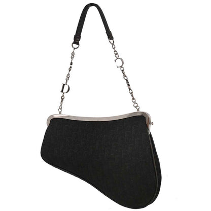 Christian Dior Black Canvas Trotter Saddle Handbag