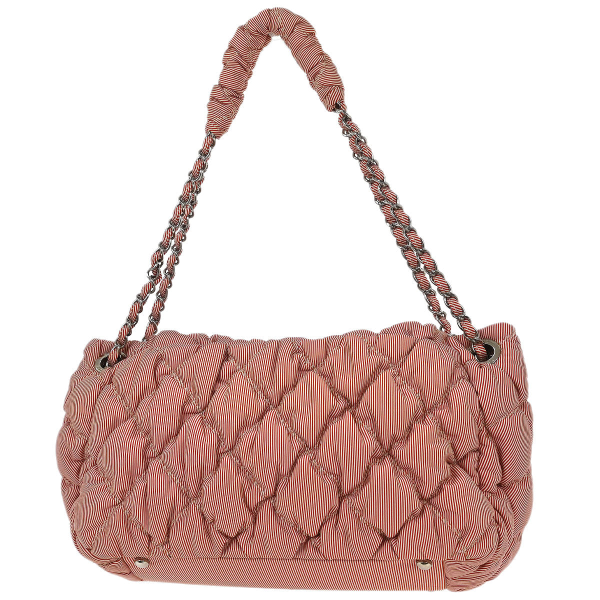 Chanel Red White Nylon Striped Bubble Quilt Accordion Flap Bag