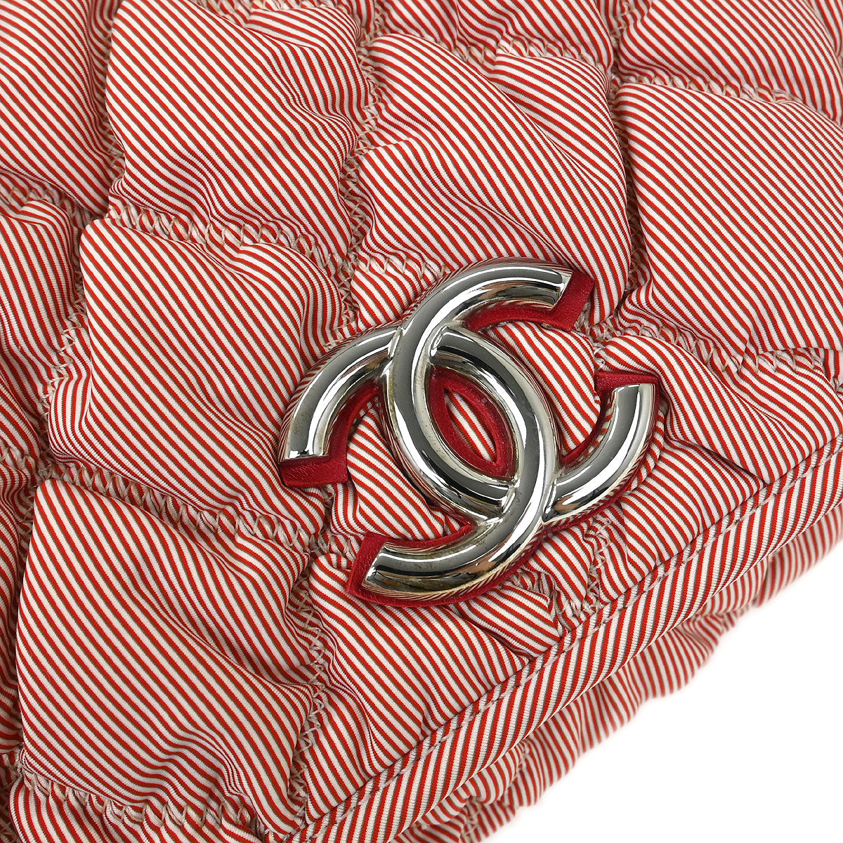 Chanel Red White Nylon Striped Bubble Quilt Accordion Flap Bag