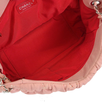 Chanel Red White Nylon Striped Bubble Quilt Accordion Flap Bag