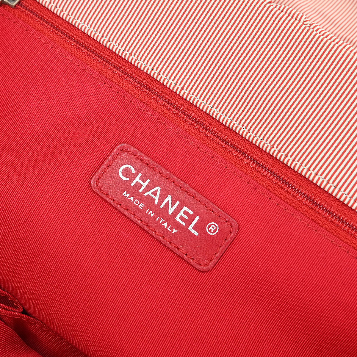 Chanel Red White Nylon Striped Bubble Quilt Accordion Flap Bag
