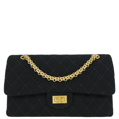 Chanel Black Cotton 2.55 Medium Classic Double Flap Shoulder Bag