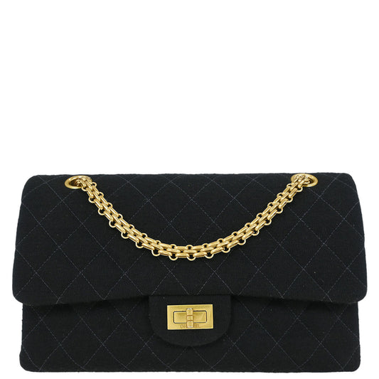 Chanel Black Cotton 2.55 Medium Classic Double Flap Shoulder Bag