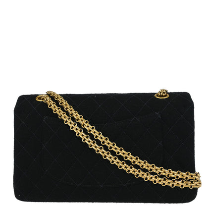 Chanel Black Cotton 2.55 Medium Classic Double Flap Shoulder Bag
