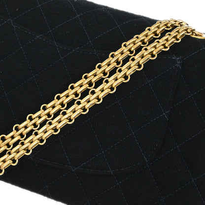 Chanel Black Cotton 2.55 Medium Classic Double Flap Shoulder Bag