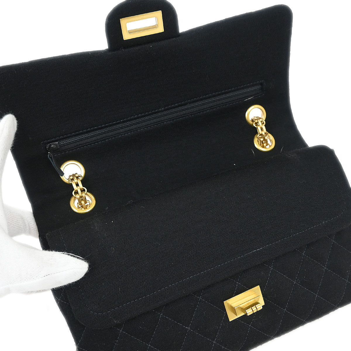 Chanel Black Cotton 2.55 Medium Classic Double Flap Shoulder Bag