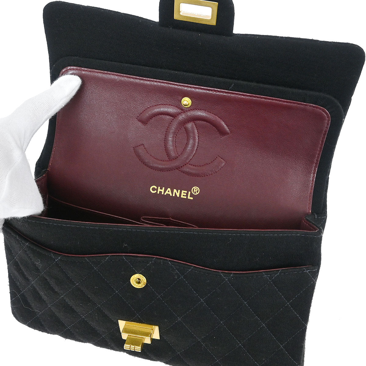 Chanel Black Cotton 2.55 Medium Classic Double Flap Shoulder Bag