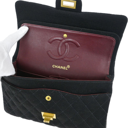 Chanel Black Cotton 2.55 Medium Classic Double Flap Shoulder Bag