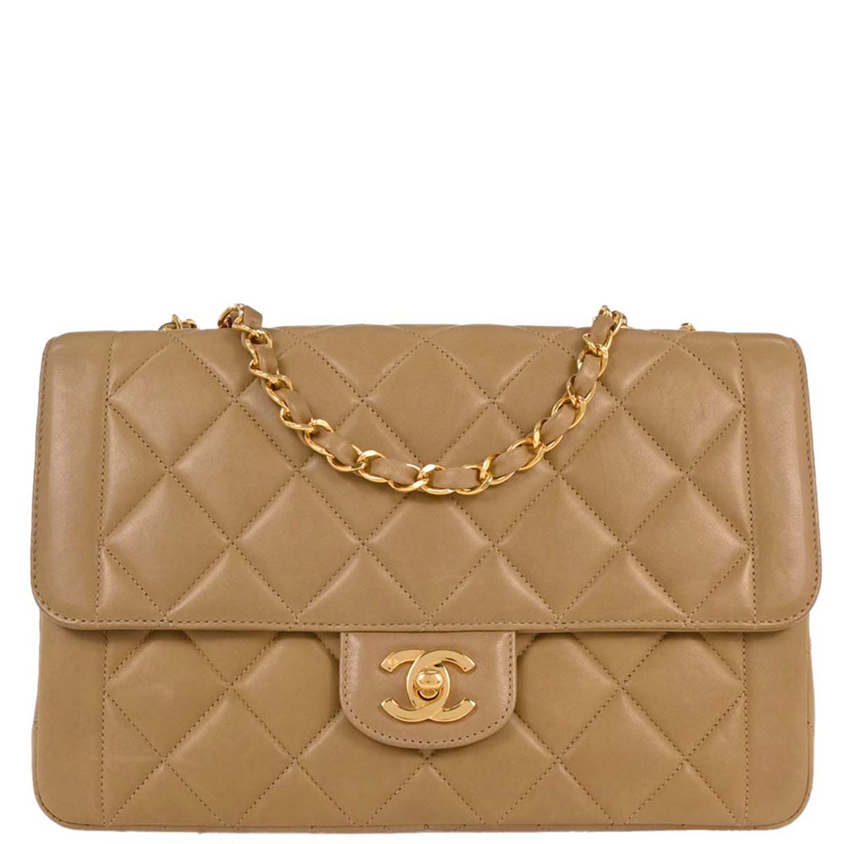 Chanel Beige Lambskin Medium Single Flap Shoulder Bag