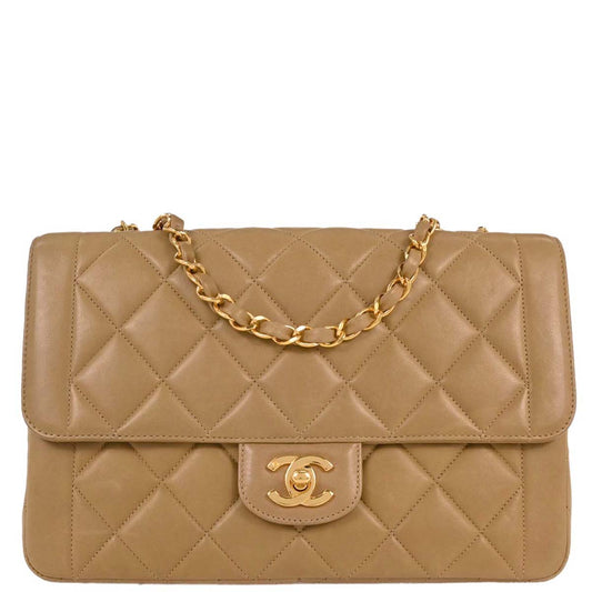 Chanel Beige Lambskin Medium Single Flap Shoulder Bag
