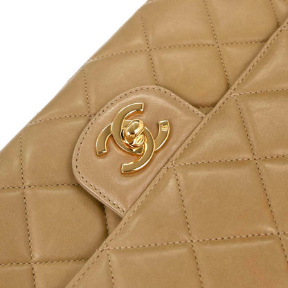 Chanel Beige Lambskin Medium Single Flap Shoulder Bag