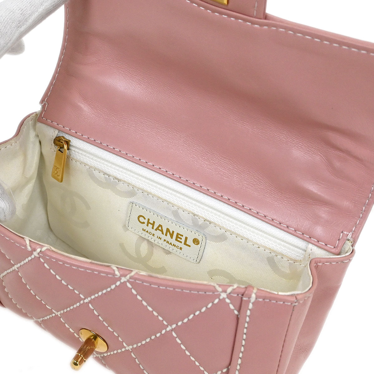 Chanel Pink Calfskin Top Handle Handbag