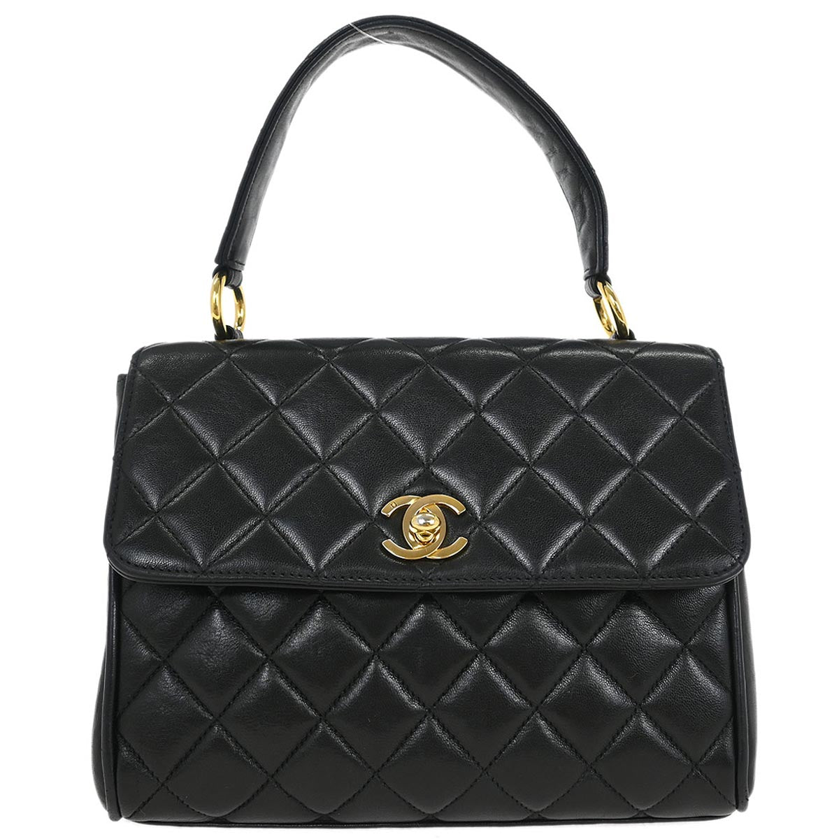 Chanel Black Lambskin Straight Flap Handbag
