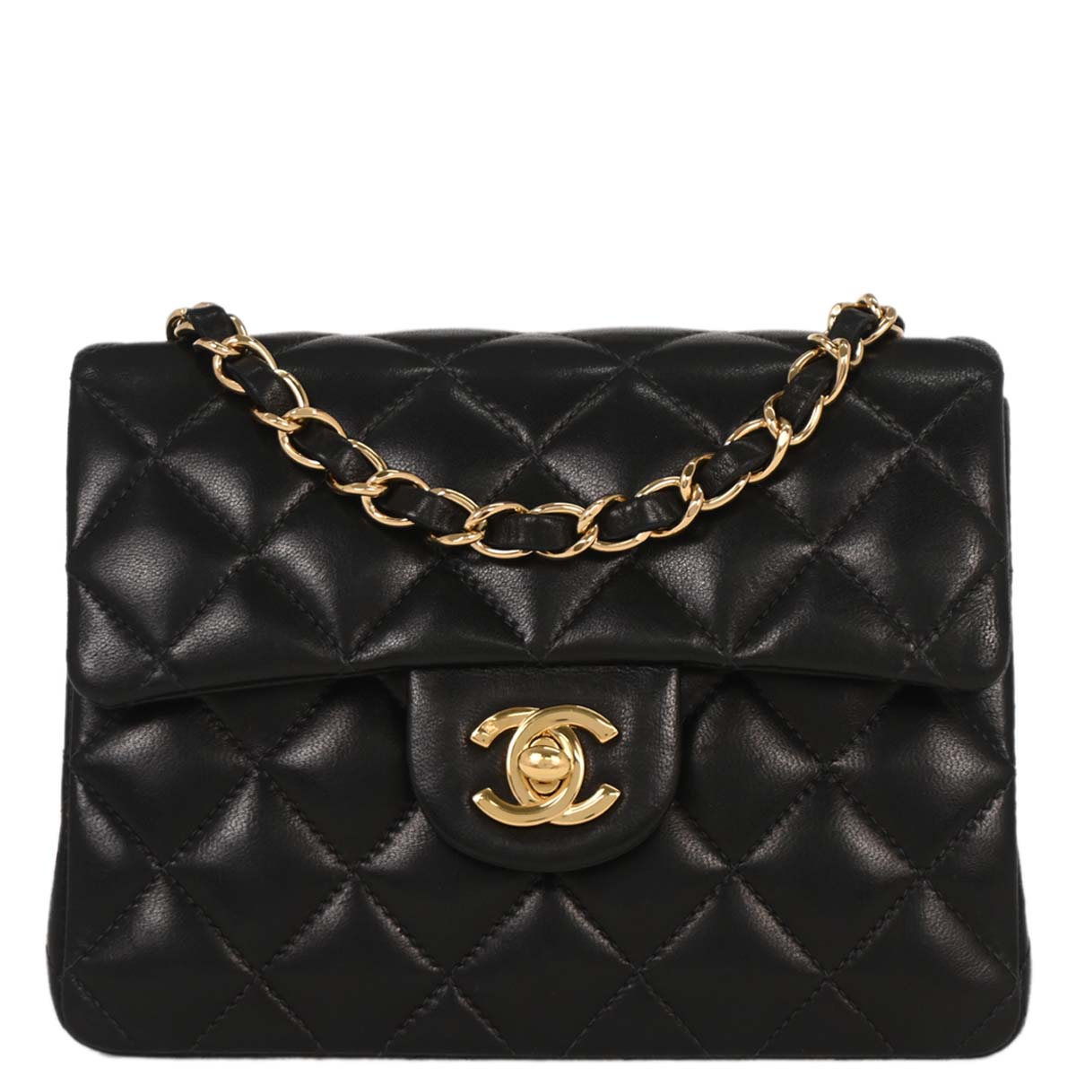 Chanel Black Lambskin Mini Classic Square Flap Shoulder Bag