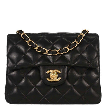 Chanel Black Lambskin Mini Classic Square Flap Shoulder Bag