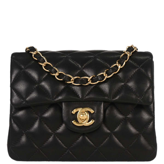 Chanel Black Lambskin Mini Classic Square Flap Shoulder Bag