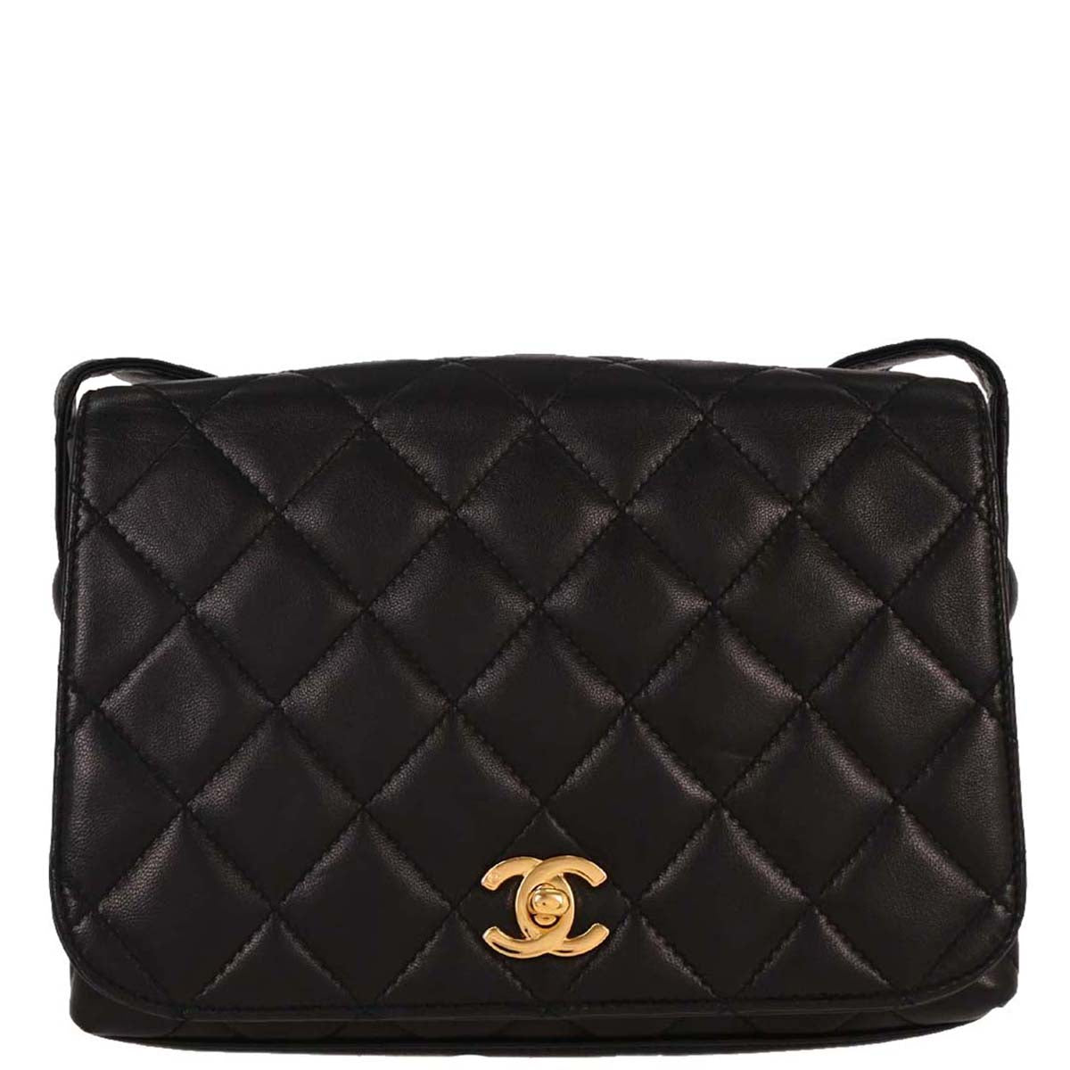 Chanel Black Lambskin Full Flap Shoulder Bag