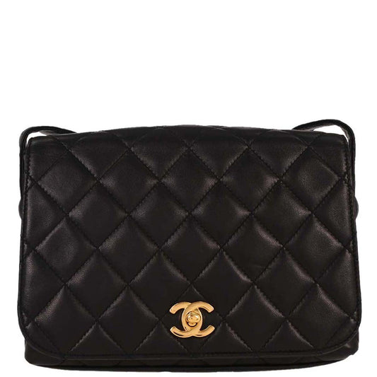 Chanel Black Lambskin Full Flap Shoulder Bag