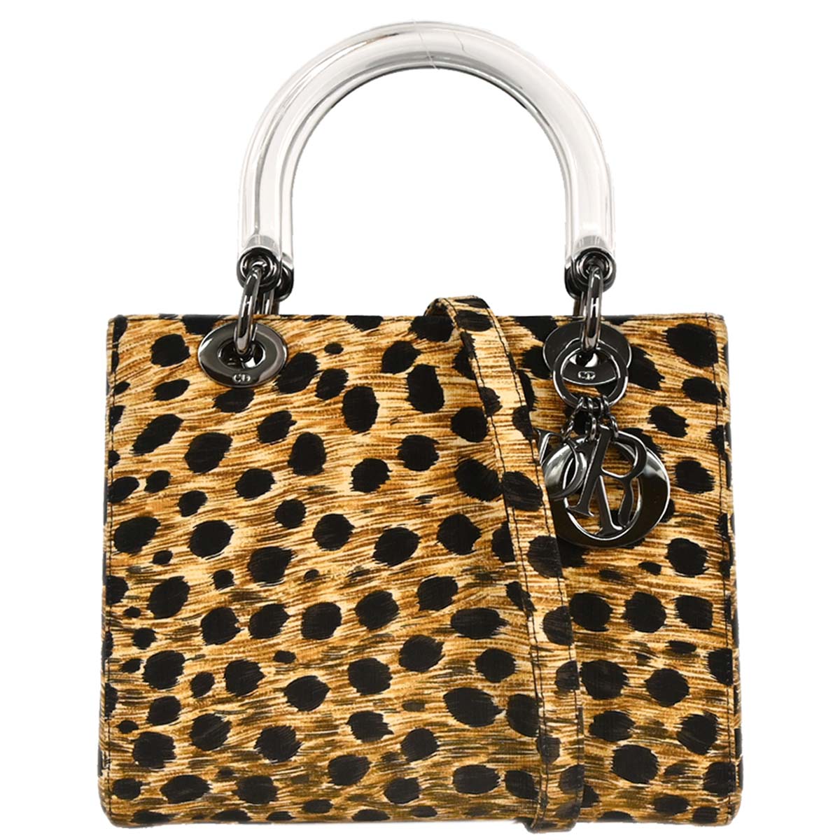 Christian Dior Yellow Canvas Cheetah Lady Dior 2way Shoulder Handbag