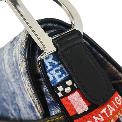 Christian Dior Blue Canvas Denim Print Double Saddle Handbag
