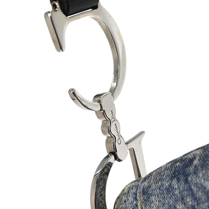 Christian Dior Blue Canvas Denim Print Double Saddle Handbag