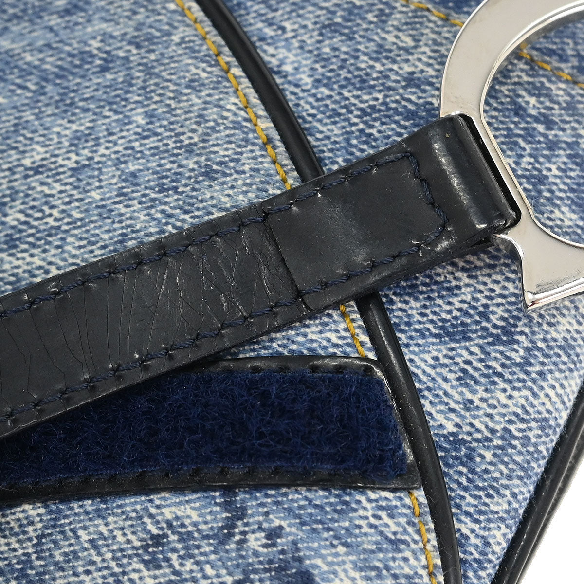 Christian Dior Blue Canvas Denim Print Double Saddle Handbag