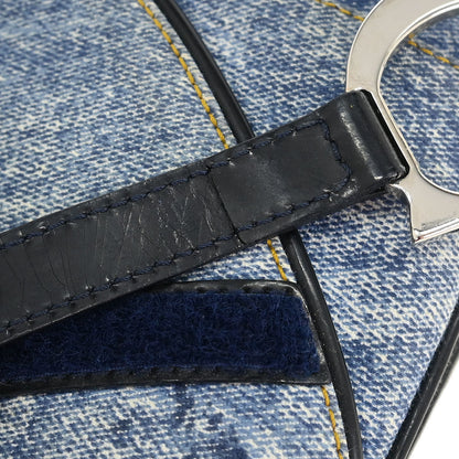 Christian Dior Blue Canvas Denim Print Double Saddle Handbag