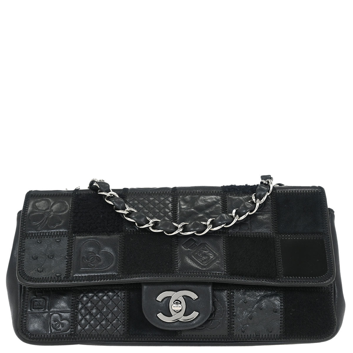 Chanel * Black Icon Patchwork Single Flap Shoulder Bag