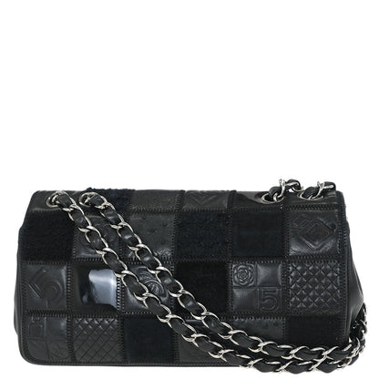 Chanel * Black Icon Patchwork Single Flap Shoulder Bag