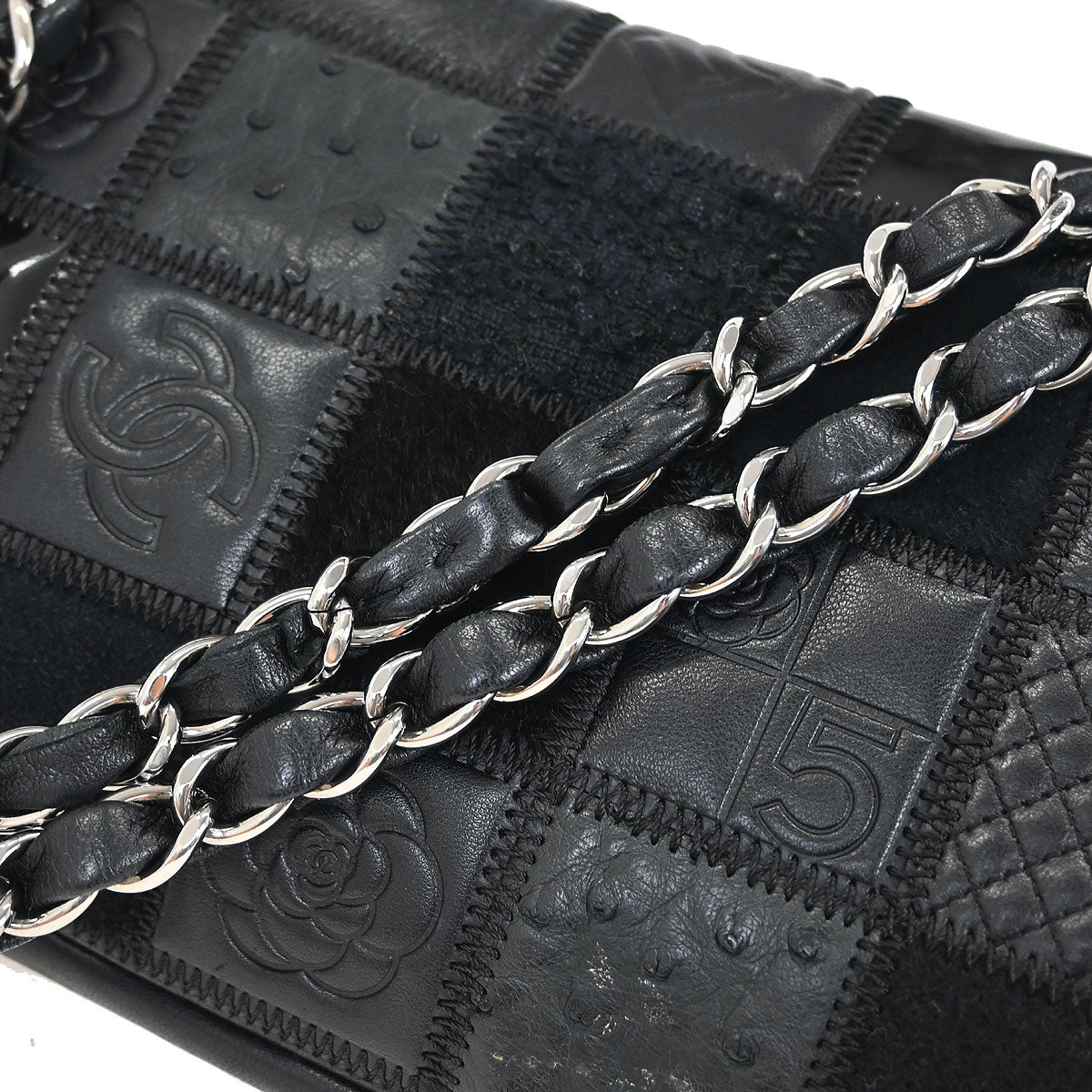 Chanel * Black Icon Patchwork Single Flap Shoulder Bag