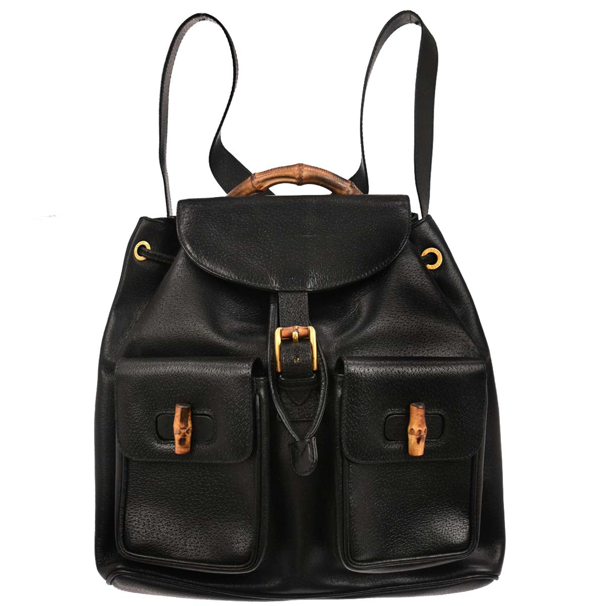 Gucci Black Pigskin Bamboo Backpack