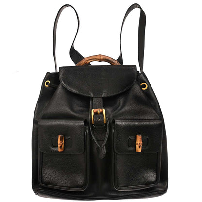 Gucci Black Pigskin Bamboo Backpack