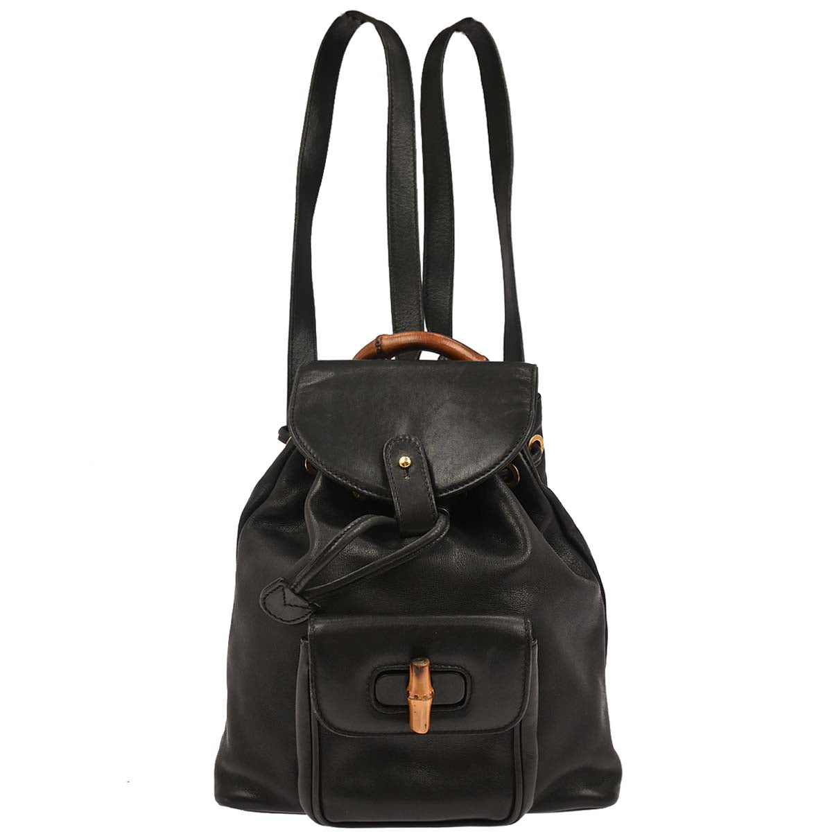 Gucci Black Leather Bamboo Backpack
