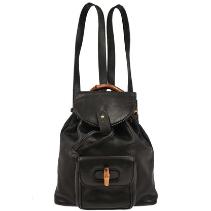 Gucci Black Leather Bamboo Backpack