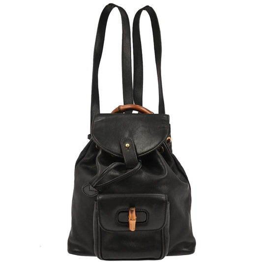 Gucci Black Leather Bamboo Backpack