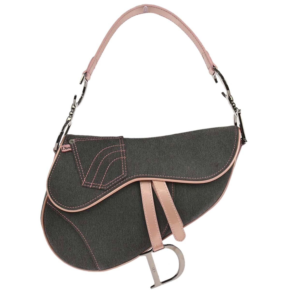 Christian Dior Navy Pink Denim Saddle Handbag