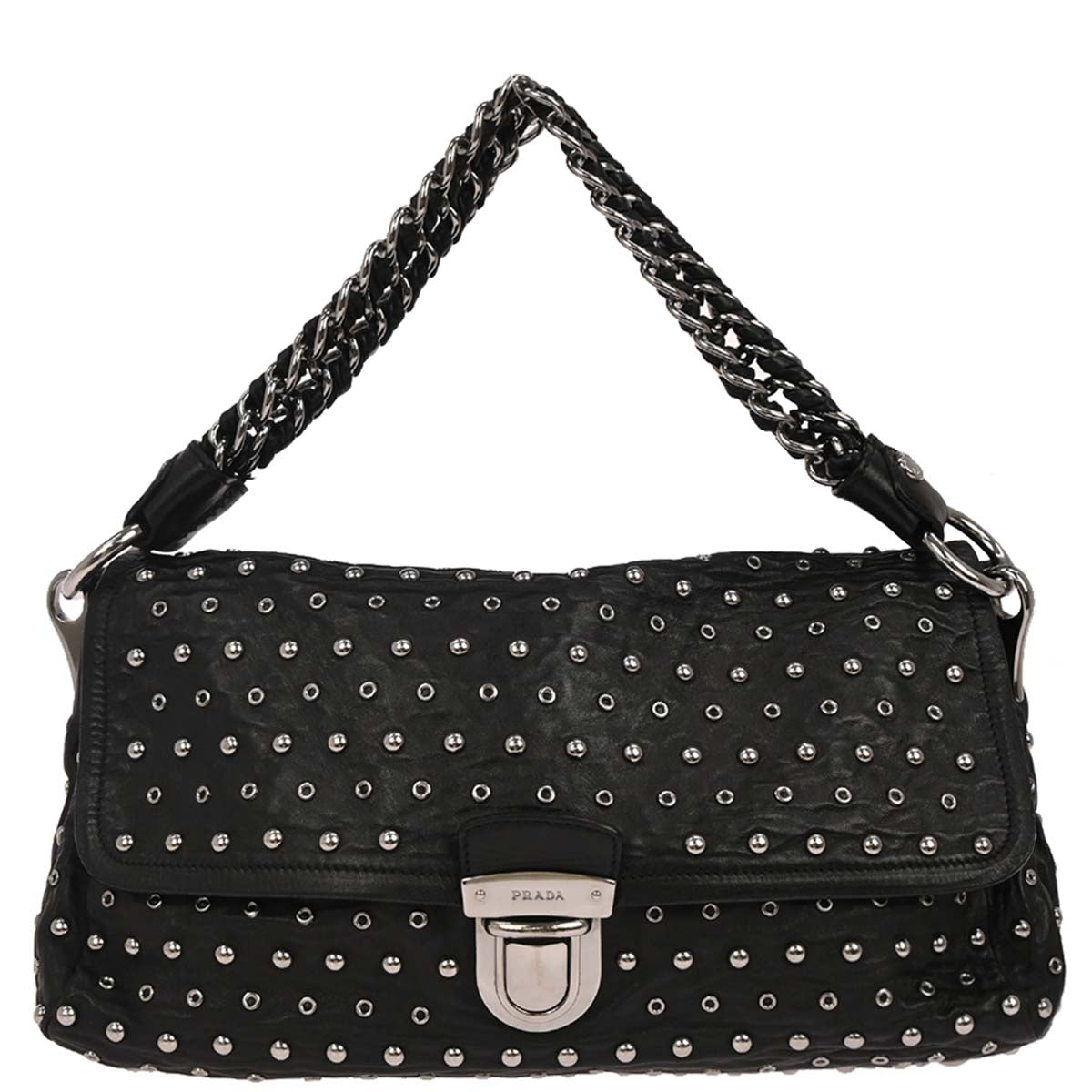Prada Black Leather Studded Handbag