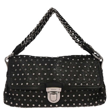 Prada Black Leather Studded Handbag