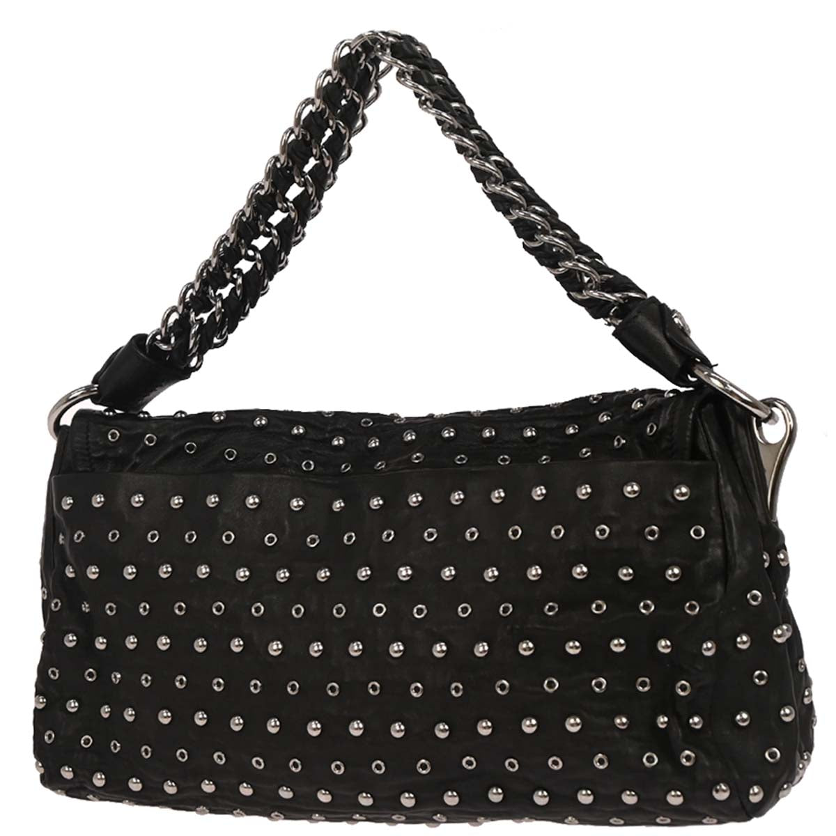 Prada Black Leather Studded Handbag