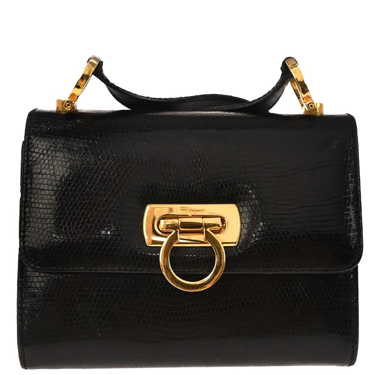 Salvatore Ferragamo Black Leather Gancini Shoulder Bag