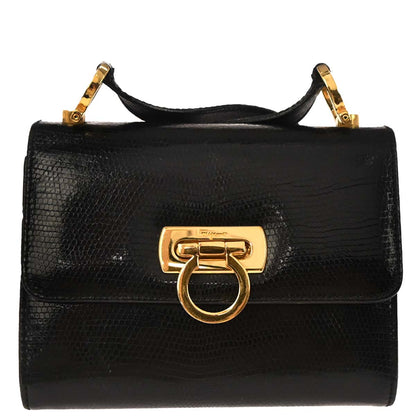 Salvatore Ferragamo Black Leather Gancini Shoulder Bag