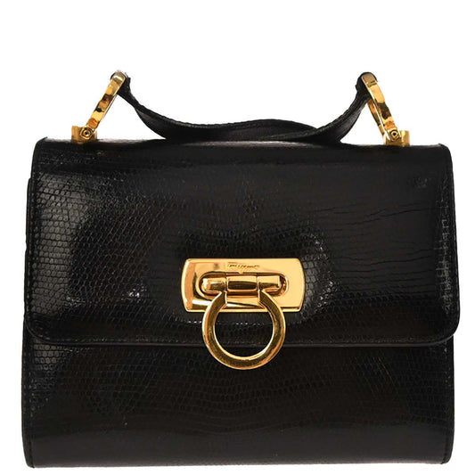 Salvatore Ferragamo Black Leather Gancini Shoulder Bag